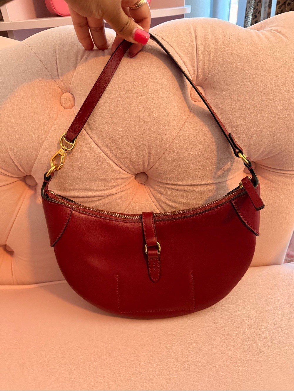 Ralph Lauren Polo ID Calfskin Mini Shoulder Bag Chianti Red NEW - Picture 6 of 9